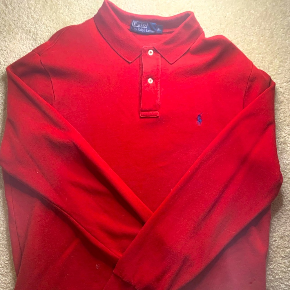 Mens XL Red Long Sleeve Polo Shirt